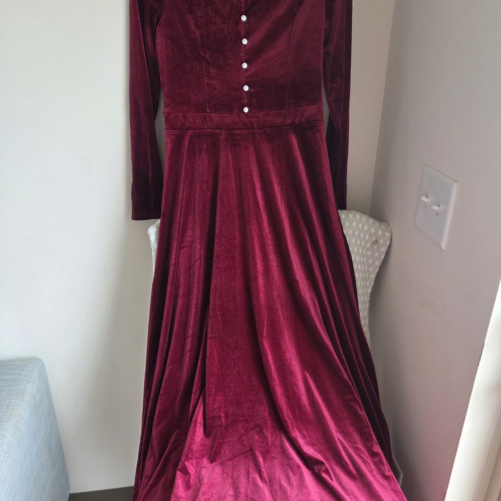 Elegant Velvet Burgundy Dress